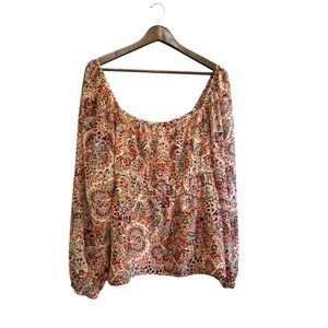 DR2 Floral Print Blouse Women's‎ XXL Square Neck Long Sleeve Colorful